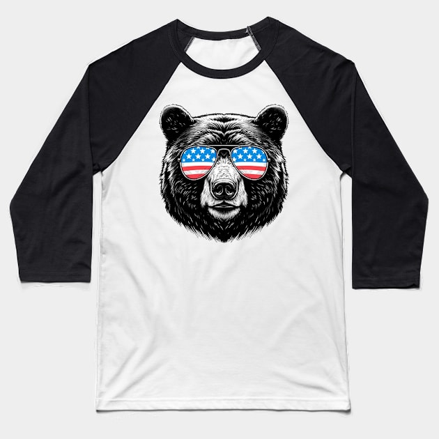 American Black Bear Sunglasses American Flag 4th of July Baseball T-Shirt by karishmamakeia